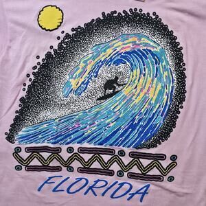 VTG 90s Florida Surf Puff Print Super Thin Short Sleeve T-Shirt Medium Pink NWT